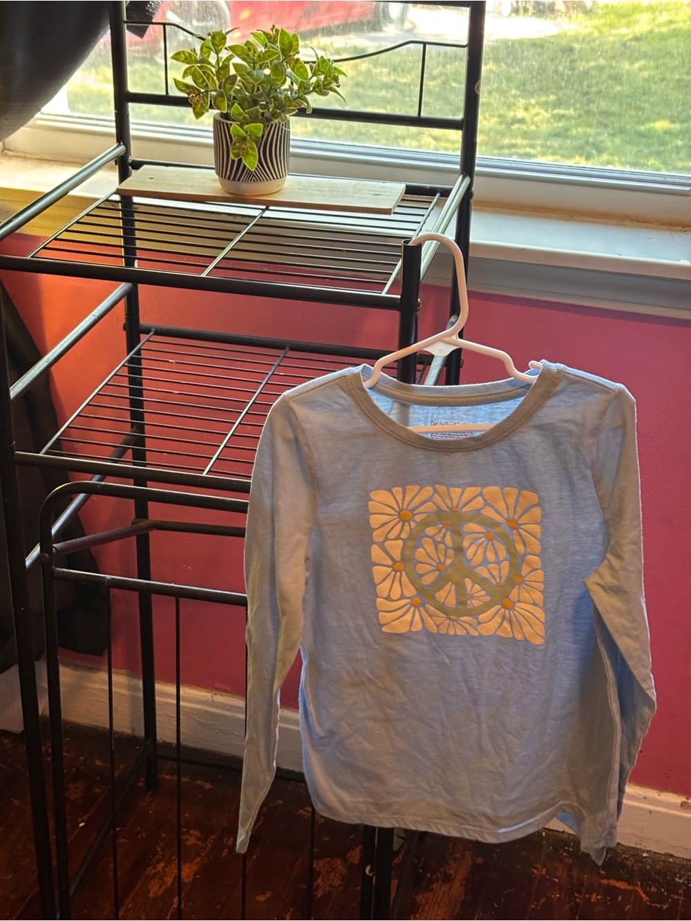 Cat & Jack Light Blue Long Sleeve Tee with Yellow Floral Peace Graphic